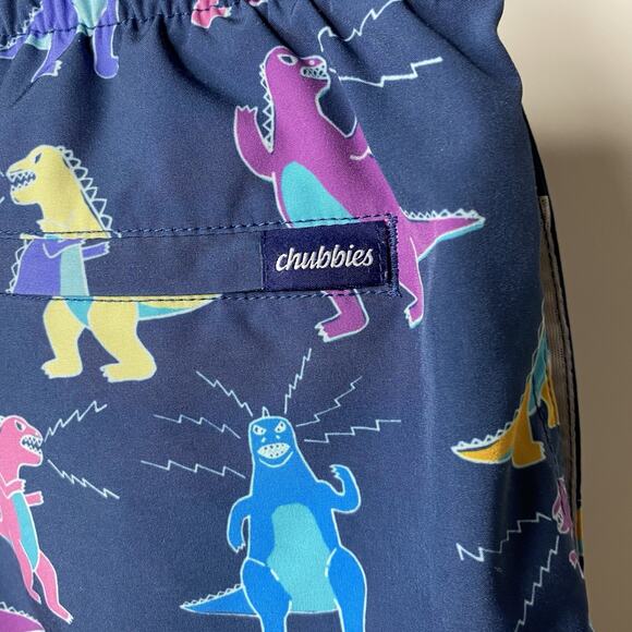 Chubbies Classic Swim Trunks Men's Medium 5.5" Navy Tyrannosaurus Dino Print - Picture 5 of 7